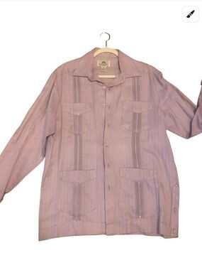 Men's Light Mauve Guayabera-Style Long Sleeve Shirt Jacket